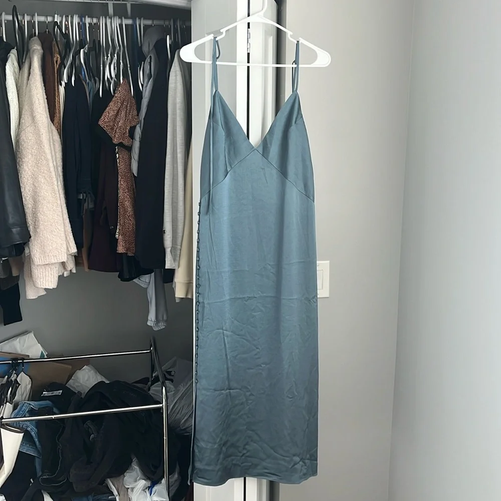 Club Monaco Button Detail Slip Dress Blue Dusk, NWT - Picture 1 of 9